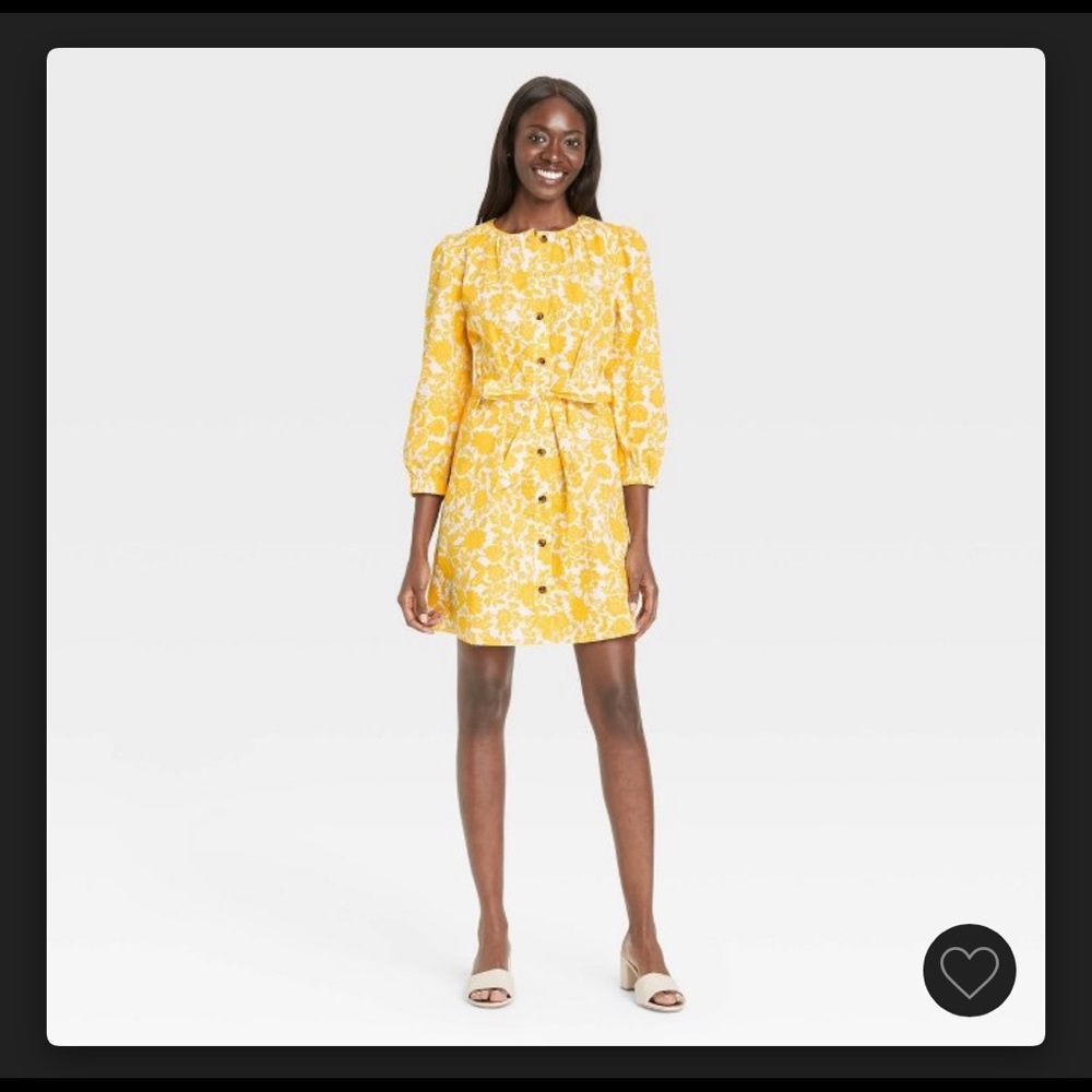 Women’s yellow floral 3/4 sleeve shirt dress